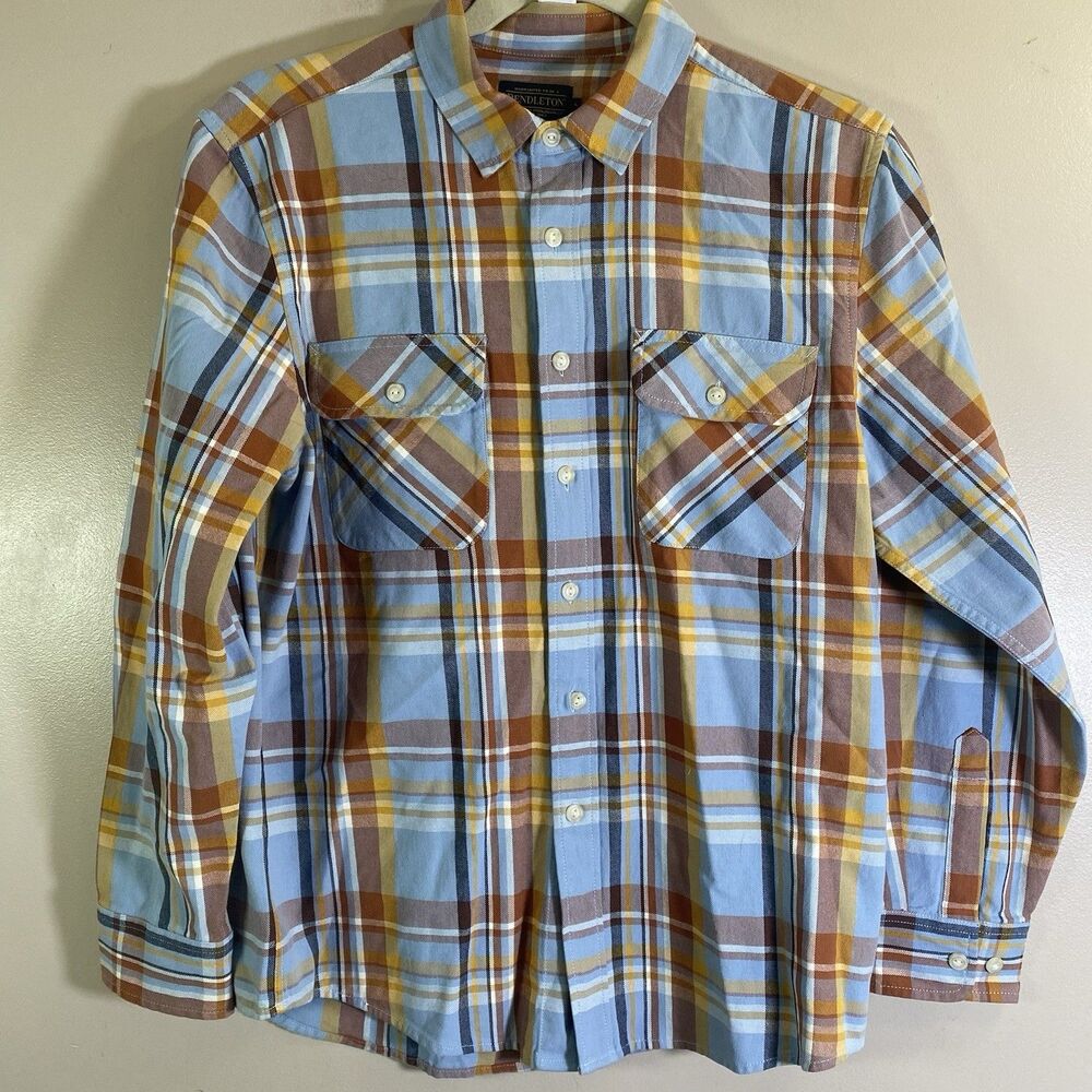 PENDLETON Board Shirt  Mens LARGE Blue Beach Shack Plaid Long Sleeve Cotton  NWT